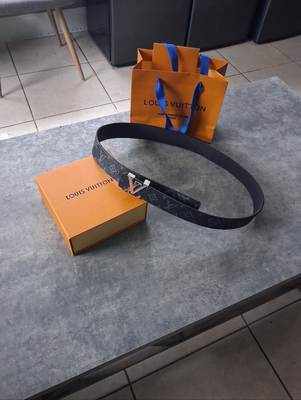 Louis Vuitton Black Monogram Leather Belt with Silver LV Buckle